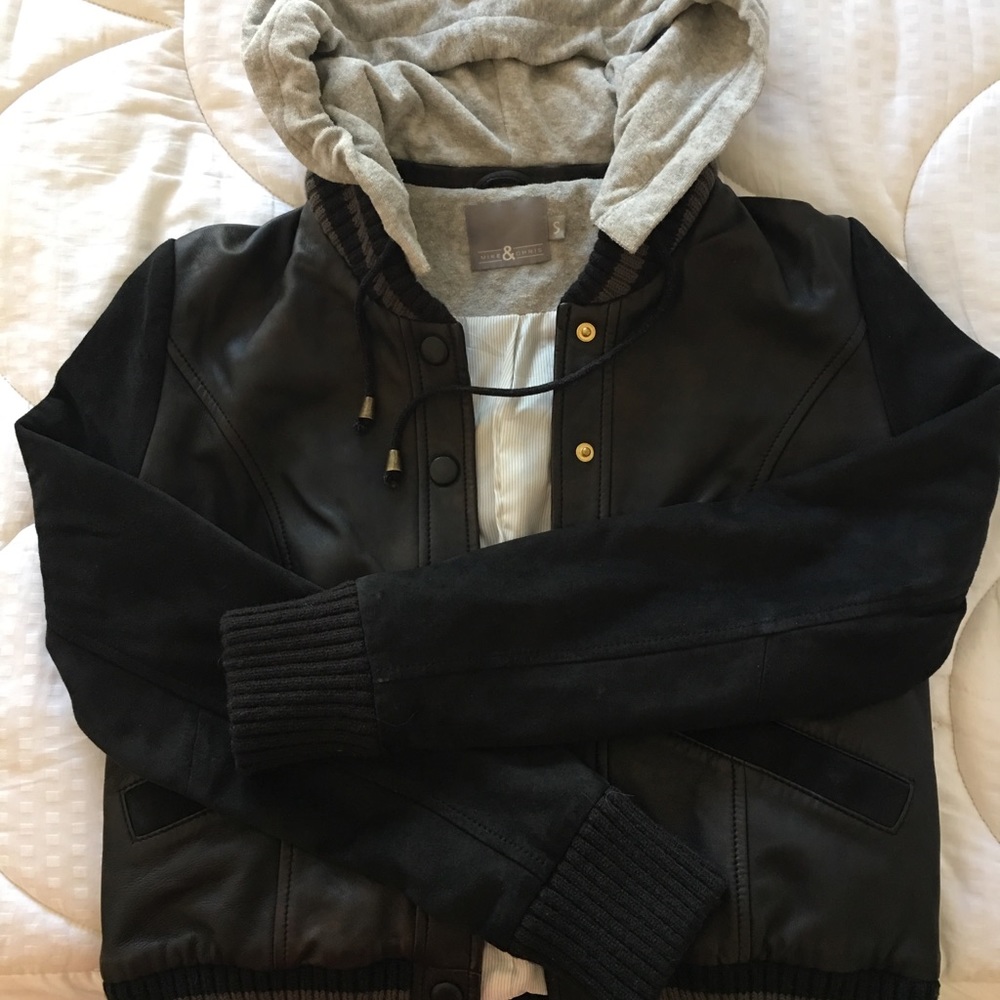 Mike & Chris Black leather & suede hooded jacket